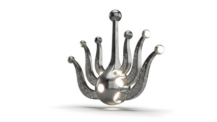 A silver crown with a textured surface and rounded points on a white background