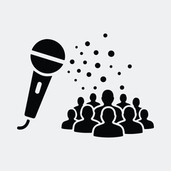 Fototapeta premium Silhouette microphone speaking to an audience delivering important public presentation vector illustration