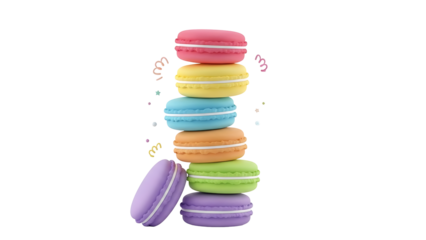 A stack of colorful macarons on transparent background