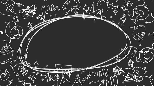 grunge chalkboard frame background, doodle scribble icons animation