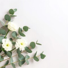 Obraz premium A vibrant cluster of delicate white flowers blooms atop lush green leaves, creating a striking contrast that highlights nature's beauty and freshness.