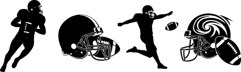 American Football Action Silhouette Icon Set