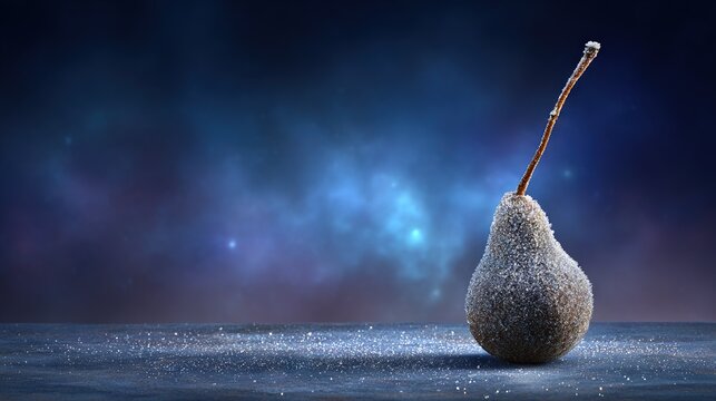   An unusual item protruding from its side, against a blue and purple backdrop