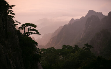 sunrise glow Huangshan Yellow Mountains China