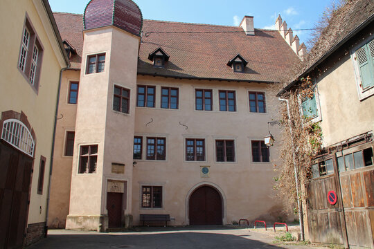 mansion (castle of the dukes of wurtemberg) in a village (riquewihr) in alsace in france 