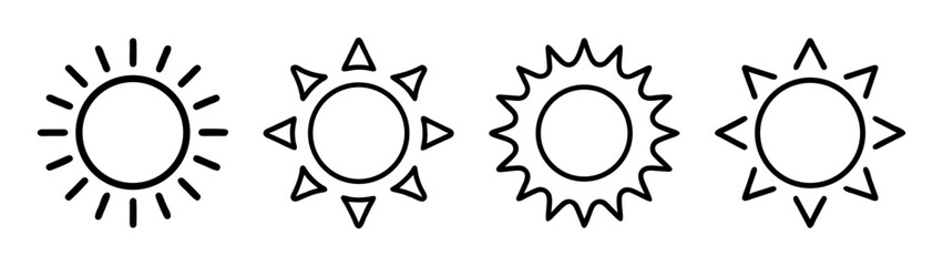 Fototapeta premium Diverse minimalist outline sun and star icons vector set design