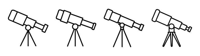 Telescope icon set. astronomy observation tools. line art.
