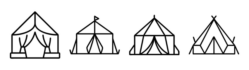 Camping tent vector icon set, glamping shelter outline symbols