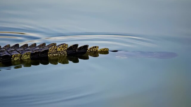 Crocodile's back, patterned scales, floating on water