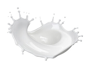 A dynamic, high-resolution rendering of a fluid white splash. It's isolated on a black background