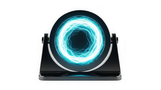 Modern black stage light with blue glow isolated on transparent background - Powered by Adobe