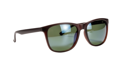 Brown sunglasses PNG isolated on transparent background, stylish eyewear with green lenses for sun protection and fashion accessory