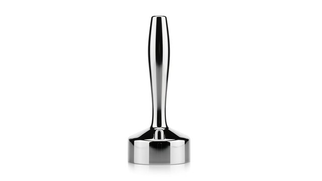 Polished stainless steel meat pounder isolated on white background