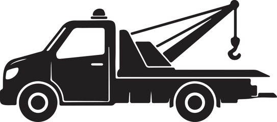 Black tow truck icon simple flat vector illustration for roadside assistance and vehicle recovery services isolated