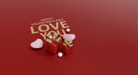 3D Happy Valentine's Day Love You typography with red gifts.