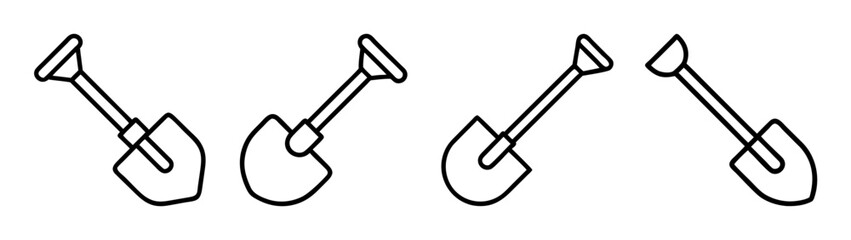Simple outline shovels icon set for digging and gardening task