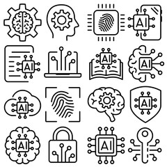 Artificial Intelligence Icon Set Outline Style (Part 3)