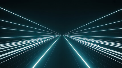 Futuristic neon light trails radiating outward in dark space, creating a sense of speed and technology