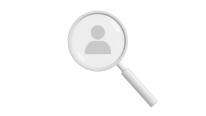 Magnifying glass with person icon isolated PNG, search for employee or job candidate on transparent background