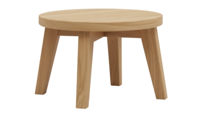 Light brown wooden stool isolated PNG on transparent background, minimalist furniture for home decor and seating