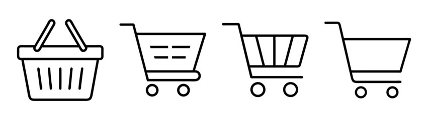 Online shopping basket and cart icons for e-commerce website ui