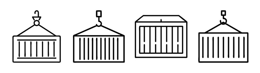 Logistics and shipping containers line icons set, cargo transport