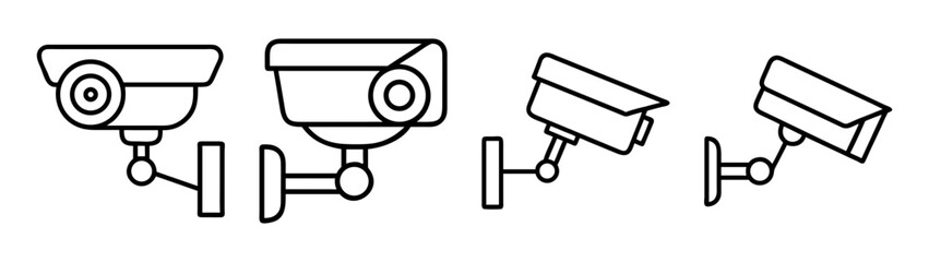 Cctv surveillance security camera system line art vector icon set