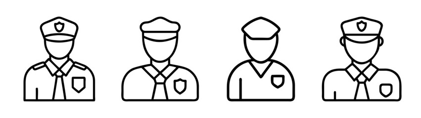 Outline icons of police officers and security guards in uniform