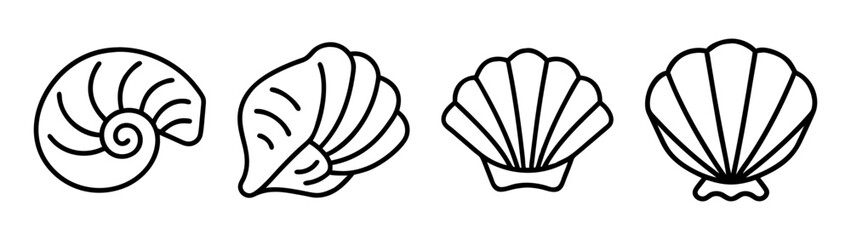 Collection of outline seashell icons for nautical and marine design