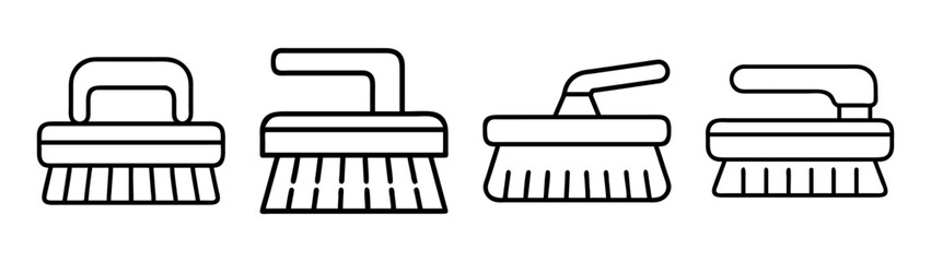 Household scrubbing brush outline icons for various cleaning tasks