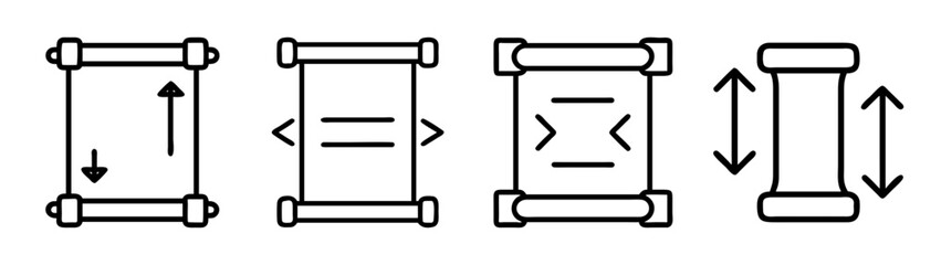 Paper scroll icon set with navigation, comparison, and resize