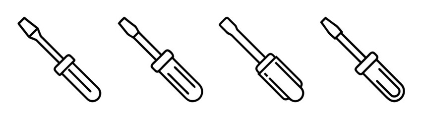 Essential flathead screwdriver line icons toolkit set, repair