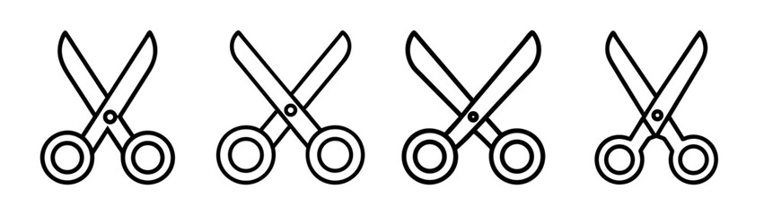 Collection of line art scissors icons for cutting applications