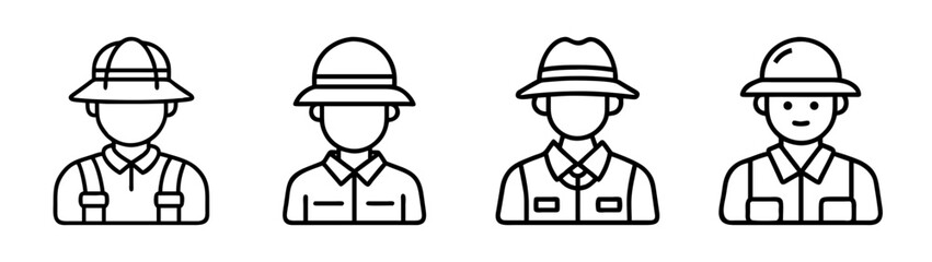 Professional occupation avatar icons set: farmer, explorer, ranger