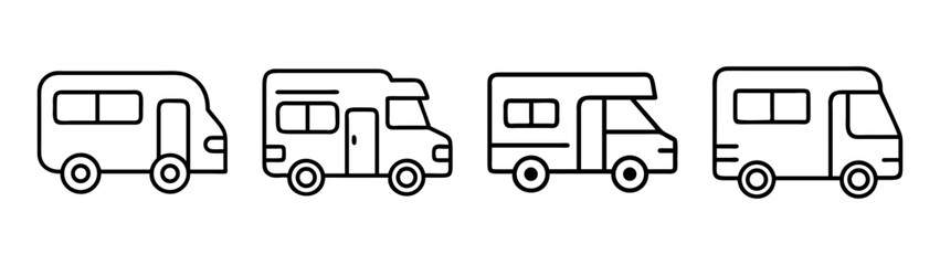 Set of outline icons: recreational vehicles, rvs, motorhomes