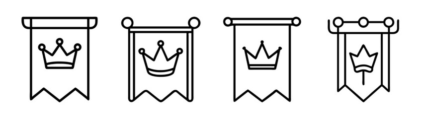 Crown banner icon set, simple line art vector design elements