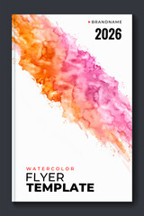 Watercolor booklet flyer colourful cover template on white background	