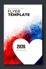 Watercolor booklet flyer colourful cover template on white background with heart