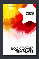 Watercolor booklet flyer colourful cover template on white star background	