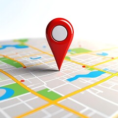 A vibrant red pin is prominently placed on a detailed map, indicating a specific location, surrounded by intricate lines and geographical features.