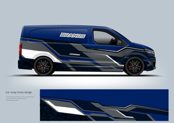 Sleek dark blue racing car wrap with layered geometric accents. Clean and aggressive motorsport vinyl wrap concept for modern hatchback vehicles and automotive design projects.