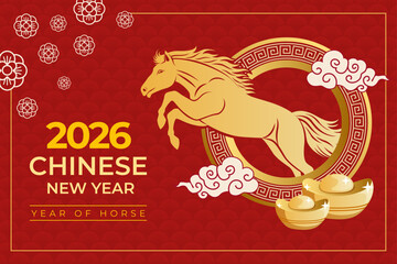 Festive 2026 year of the horse chinese new year card