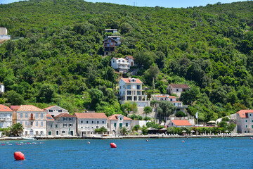Houses on the coast in the Bay of Kotor in Montenegro,