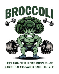 Funny Broccoli Character Lifting Weights for Healthy Fitness Concept