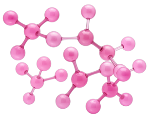 Pink molecular structures against a black background, representing scientific or chemical concepts