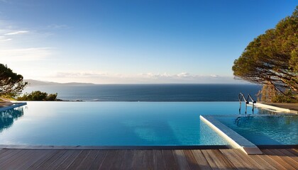 Obraz premium relaxing infinity pool with scenic ocean view at a coastal retreat during sunny afternoon