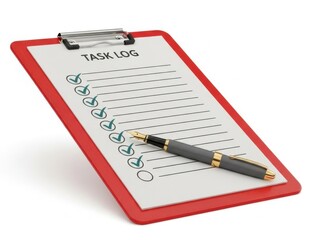 Naklejka premium Task log checklist with pen on clipboard