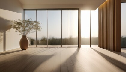 contemporary interior with large vase and natural light highlighting simplicity and elegance