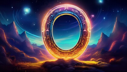 a magnificent horseshoe etched with luminous vibrant hues rests in a mystical landscape bathed in the ethereal glow of a starry night