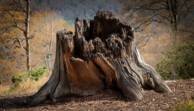 Cracked Partially Rotten Stump Of Old Black Locust Close Up